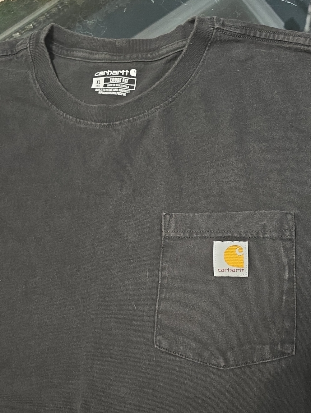 Carhartt Black Short-Sleeve Pocket Tee with Yellow Logo Patch Loose Fit
